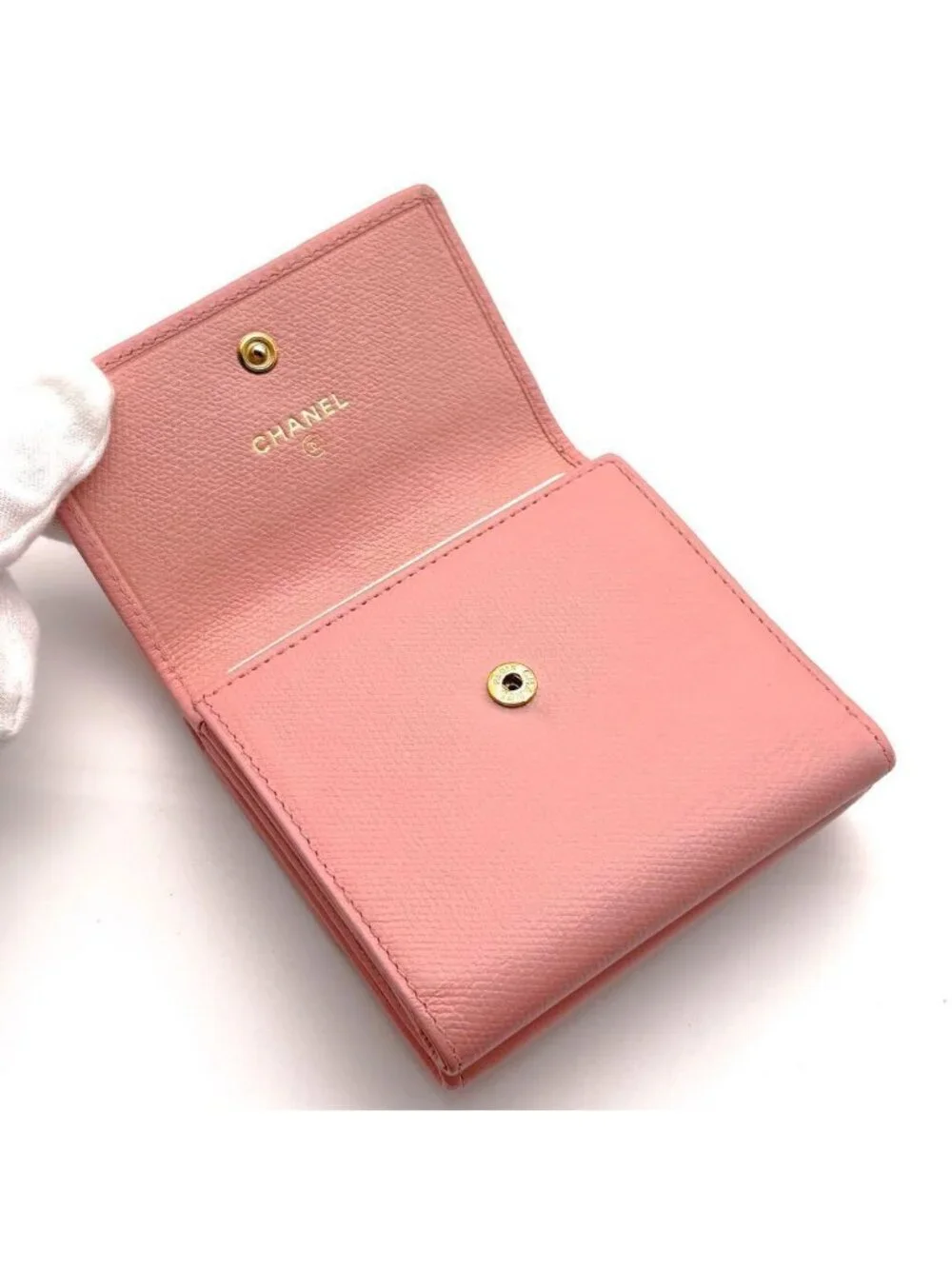 Chanel Wallet Coco Button Hook Trifold Pink